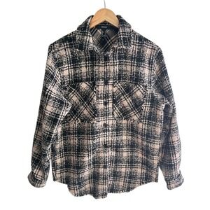 Forever 21 Tweed Plaid Shacket‎ Black Beige Small Chic
